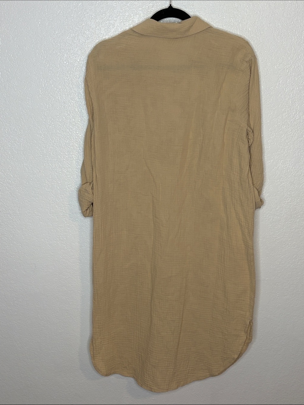 Magaschoni Tan Gauze Organic Cotton Button Down Shirt Dress MIDI Size Large - Picture 3 of 6